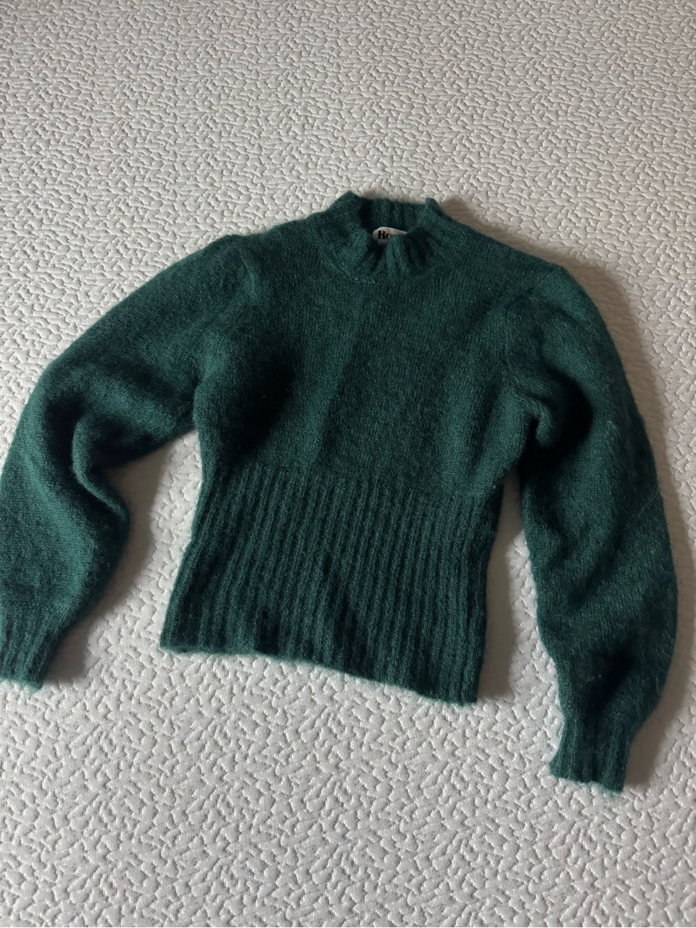 Rouje Dark Green Mock Neck Mohair Sweater